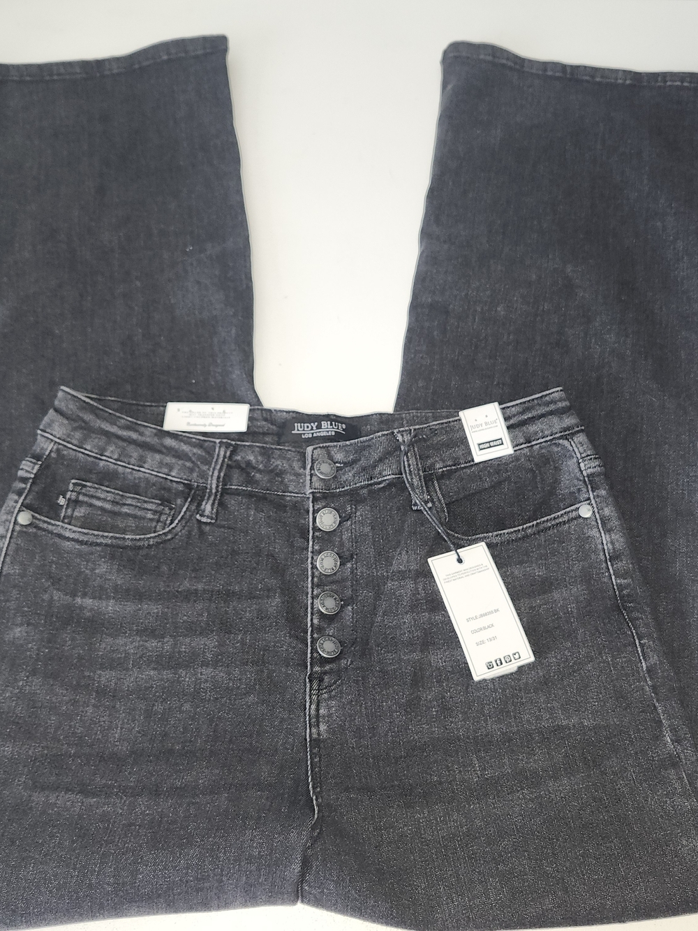 Judy Blue Women's Charcoal Black Wide-Leg Button-Fly Jeans